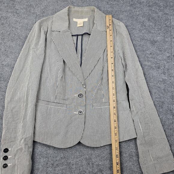Sandro Blazer Womens Small Navy Career Cotton Two Button Jacket Pinstripe Preppy - Picture 4 of 9